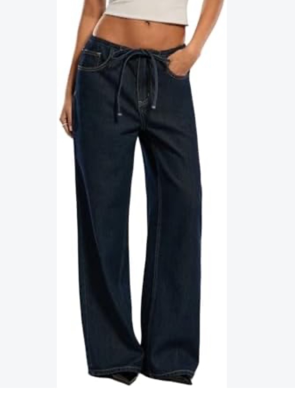 Scoop low sling Dark Wash Wide Leg Jeans with Drawstring